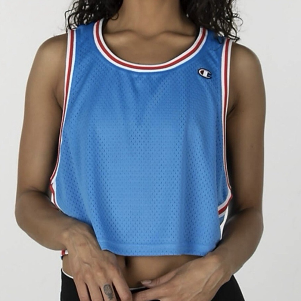3/$25✨Champion Cropped Basketball Tank Top – Blue Pastel – Small Y2K streetwear